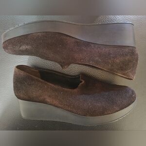 Robert Clergerie Brown Suede Platform Wedge Loafers, shoes in French sizing